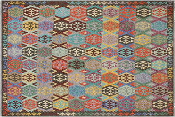 Flat Weave Kilim, Antique, Navaho, Vintage, Handmade, Geometric Kilim Gold Green Hand-Woven Rectangle 100% Wool Area Rug 9 x 10